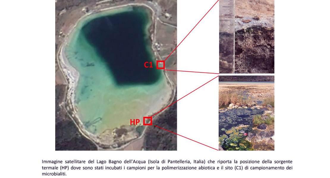 Il lago termale “Bagno dell’Acqua” visto dal satellite.