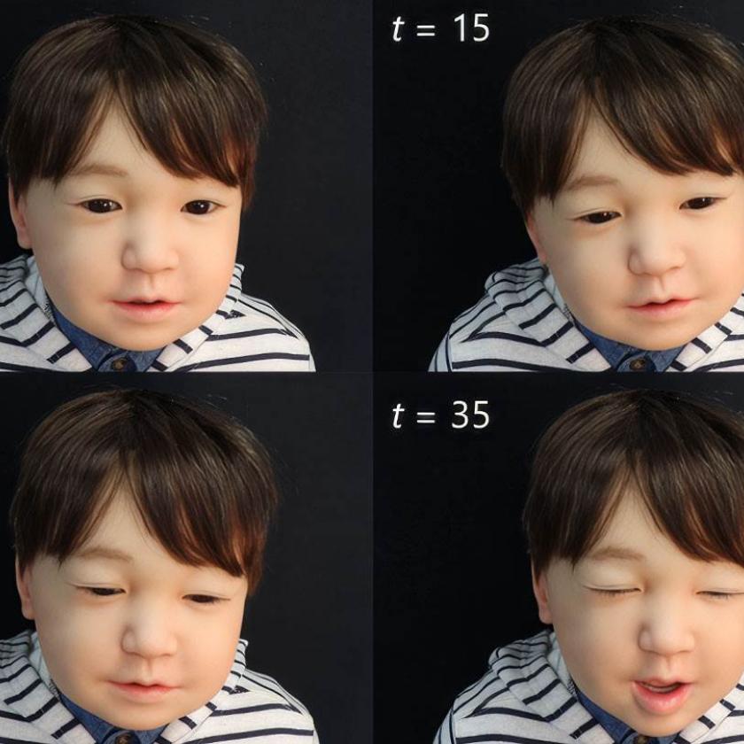 Snapshot dell'espressione dell'umore assonnato realizzato su un robot Android per bambini.